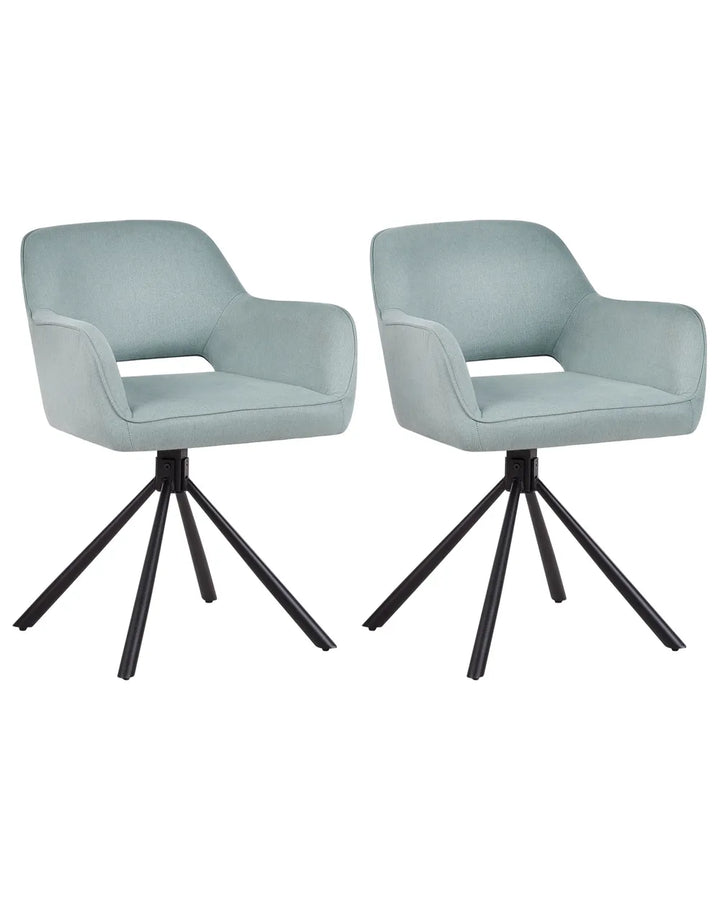 Set of 2 Dining Chairs Swivel Fabric Light Blue Flora