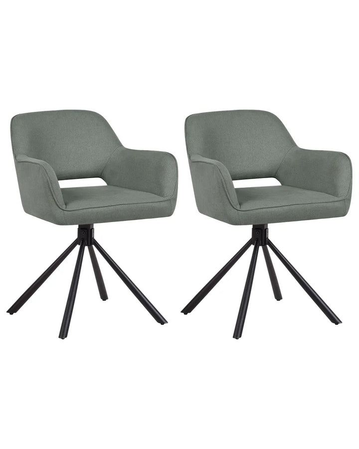 Set of 2 Dining Chairs Swivel Fabric Dark Green Flora