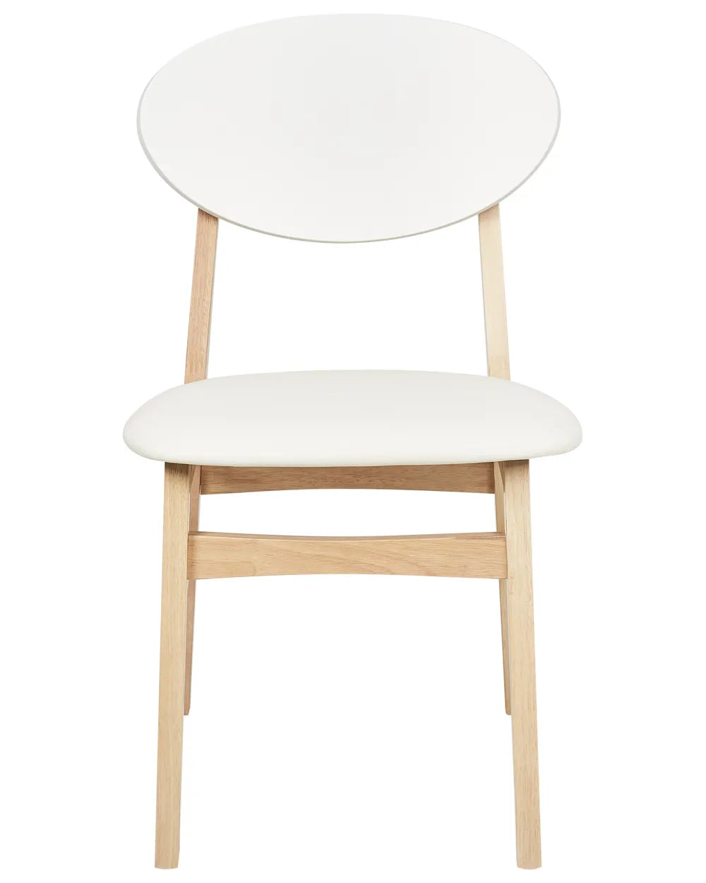 Modern dining chair with a rounded light grey backrest, cushioned seat, and natural oak wood frame, displayed against a clean white background.