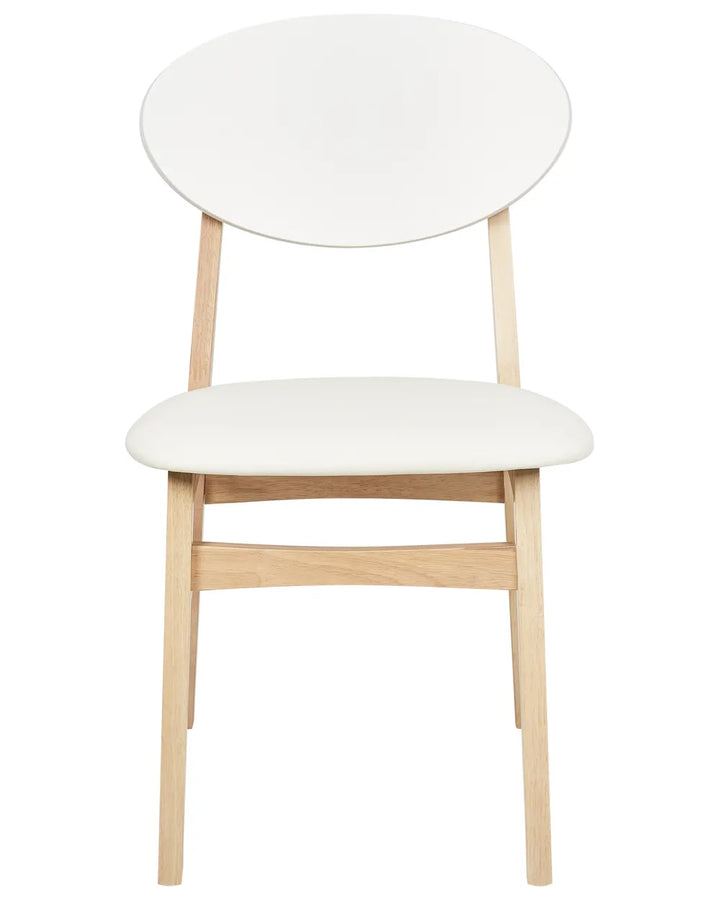 Modern dining chair with a rounded light grey backrest, cushioned seat, and natural oak wood frame, displayed against a clean white background.