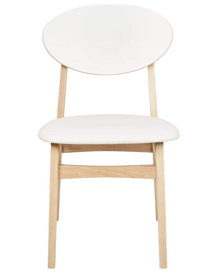 Modern dining chair with a rounded light grey backrest, cushioned seat, and natural oak wood frame, displayed against a clean white background.