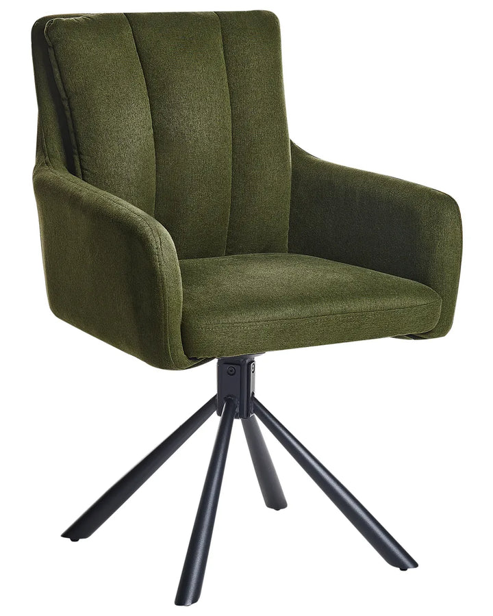 Set of 2 Dining Chairs Swivel Fabric Dark Green Van