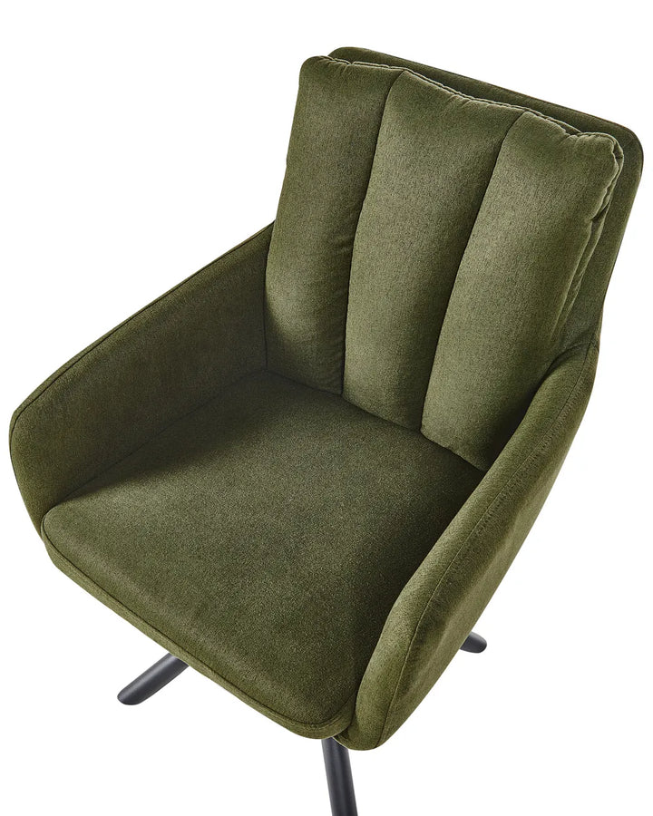 Set of 2 Dining Chairs Swivel Fabric Dark Green Van