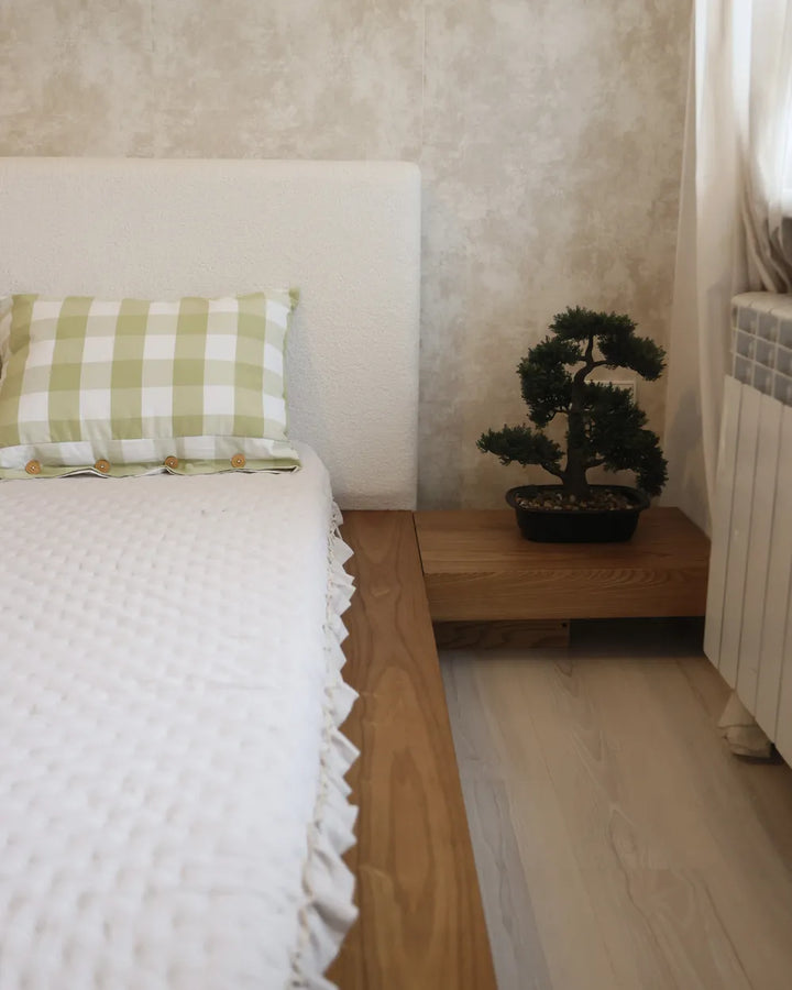 Bed with LED Boucle 180 x 200 cm (EU Super King) Natural Ash Wood Olivia