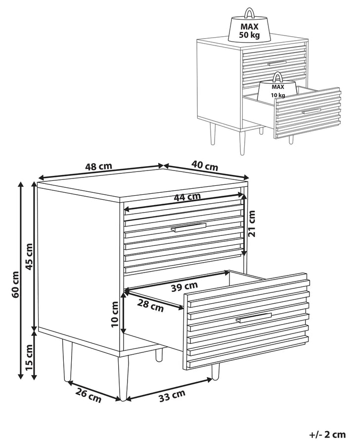 2 Drawer Bedside Table Dark Brown Grove | Elegant Design