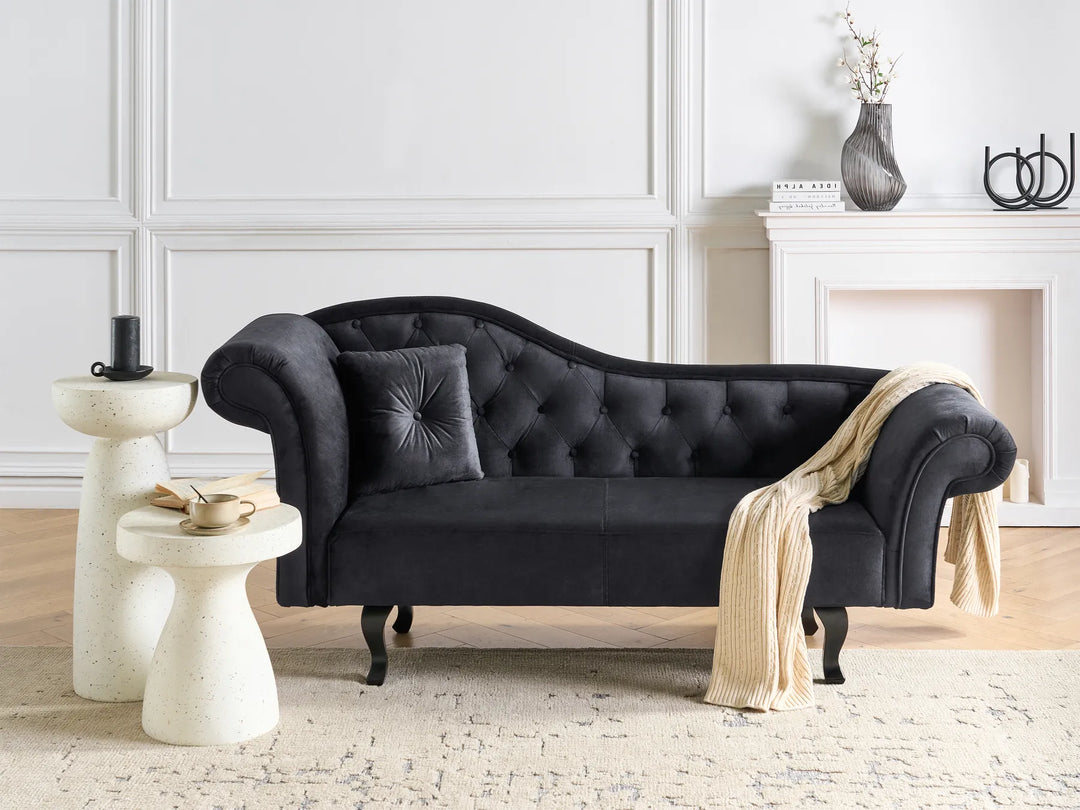 Left-Hand Chaise Lounge Velvet Black with Cushion Lydia