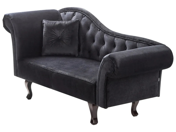 Left-Hand Chaise Lounge Velvet Black with Cushion Lydia