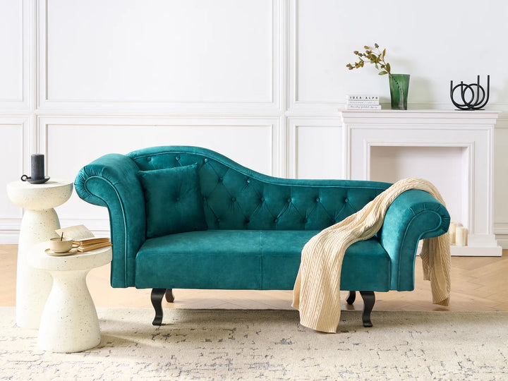 Left-Hand Chaise Lounge Velvet Emerald Green with Cushion Lydia