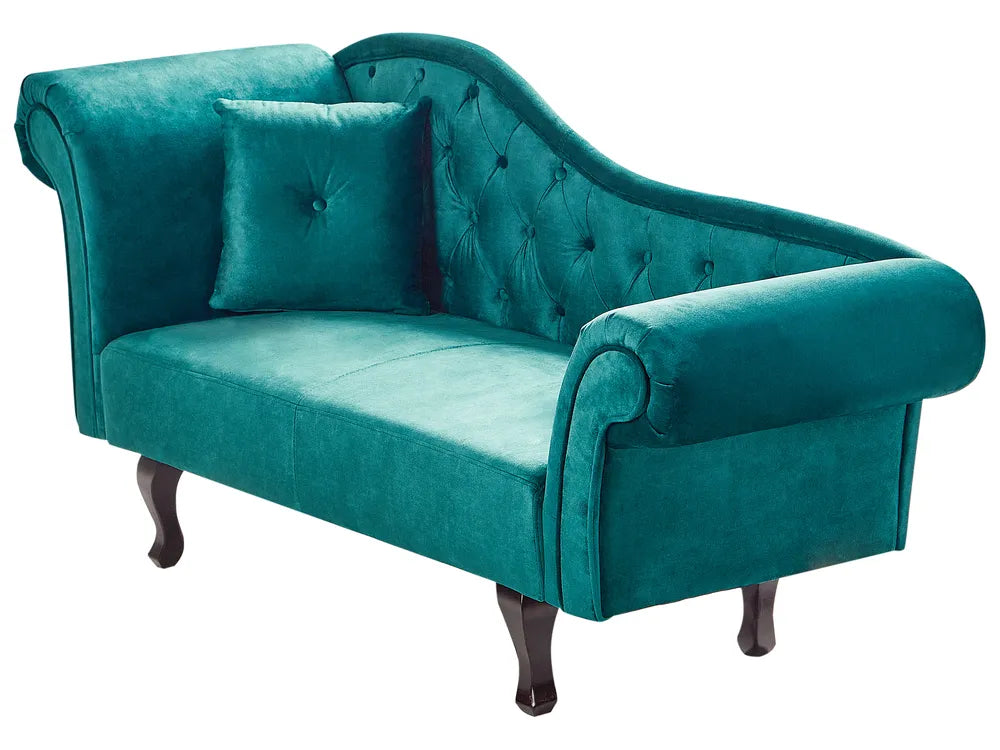 Left-Hand Chaise Lounge Velvet Emerald Green with Cushion Lydia