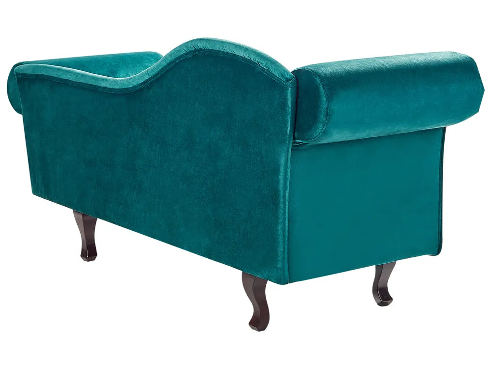 Left-Hand Chaise Lounge Velvet Emerald Green with Cushion Lydia