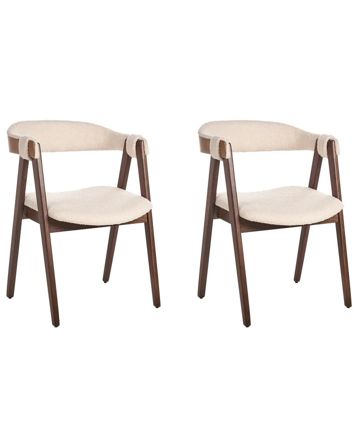 Set of 2 Dining Chairs Boucle Dark Brown/ Beige Jo
