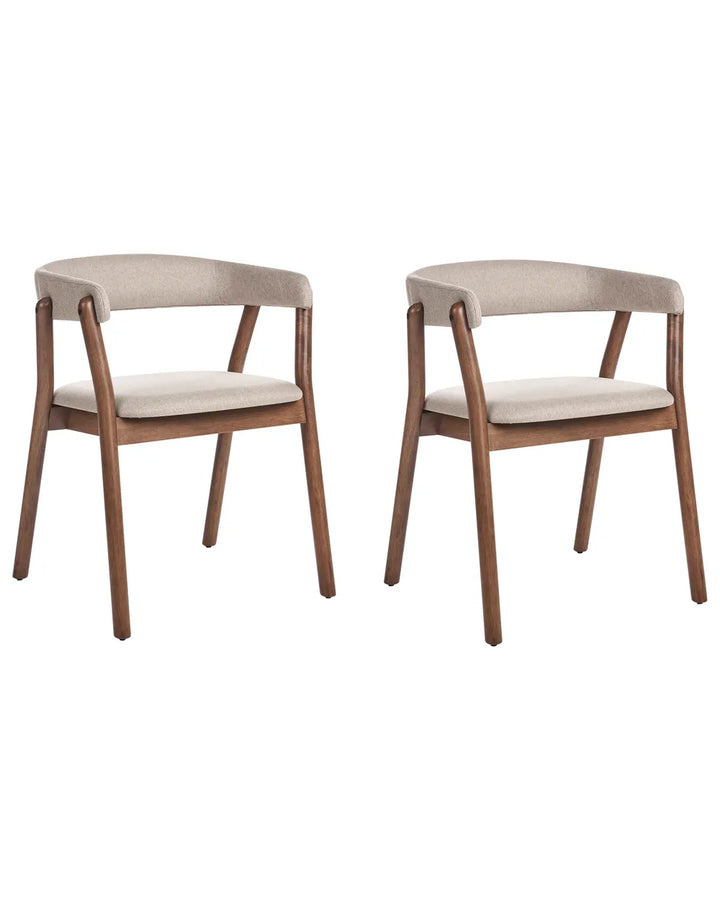 Set of 2 Dining Chairs Fabric Dark Brown/ Beige Irish