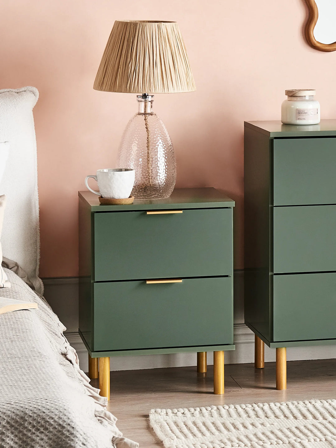 2 Drawer Bedside Table Green Zoren