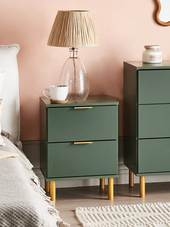 2 Drawer Bedside Table Green Zoren