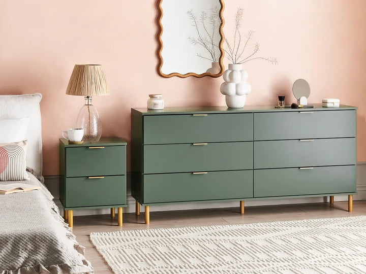 2 Drawer Bedside Table Green Zoren