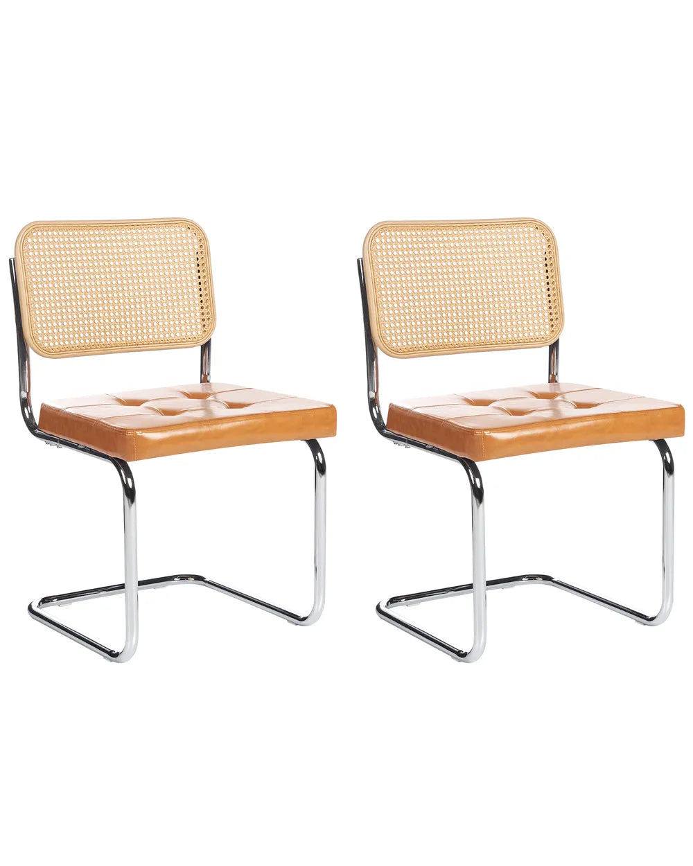Set of 2 Dining Chairs Faux Leather Golden Brown Fredo