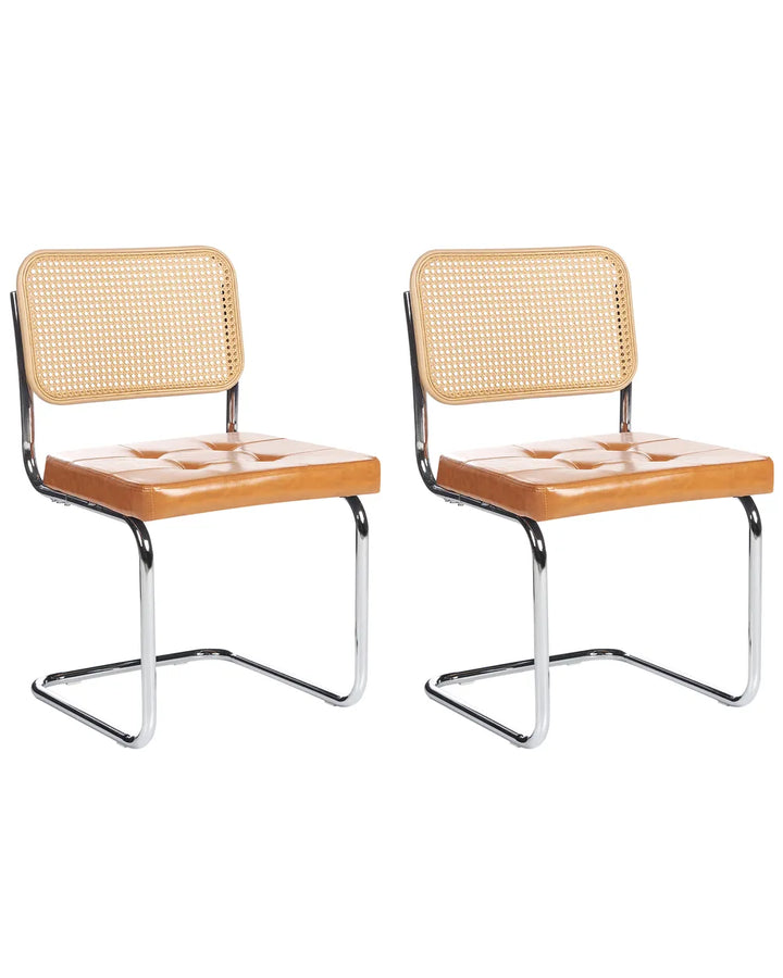 Set of 2 Dining Chairs Faux Leather Golden Brown Fredo