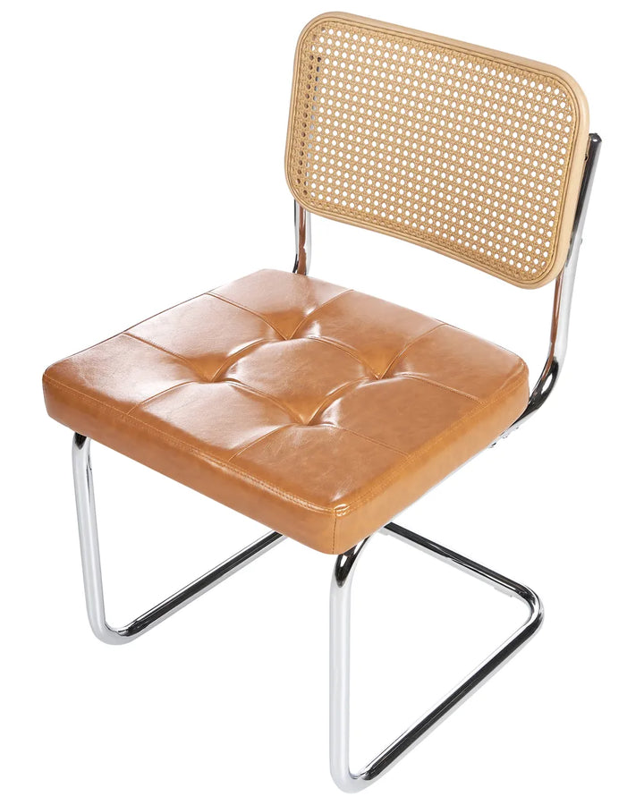Set of 2 Dining Chairs Faux Leather Golden Brown Fredo