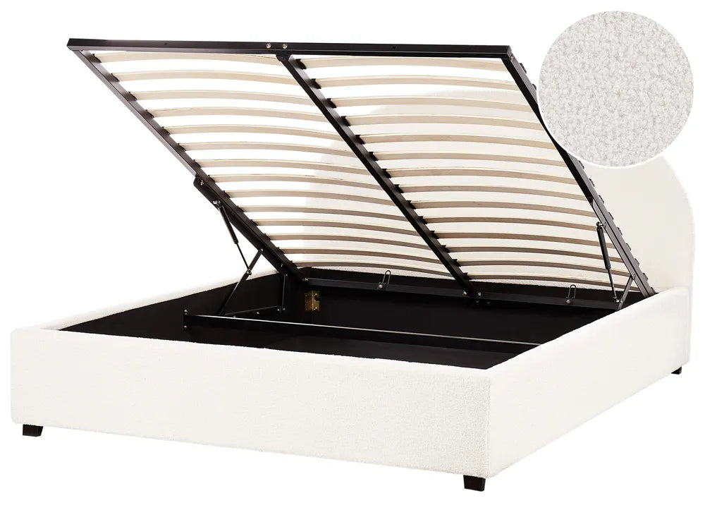 Ottoman Bed Boucle 160 x 200 cm (EU King Size) Off-White Strandy
