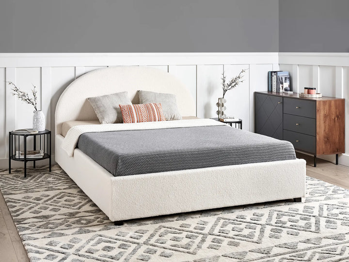 Ottoman Bed Boucle 160 x 200 cm (EU King Size) Off-White Strandy