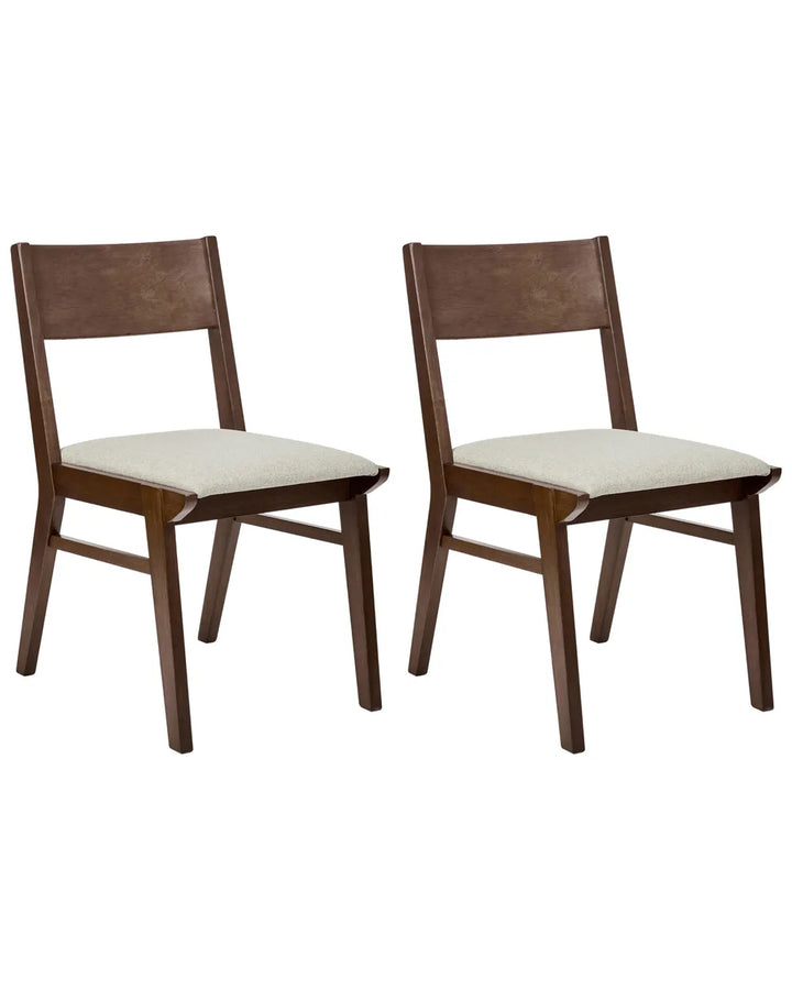 Set of 2 Dining Chairs Wood Brown/ Light Beige Jasmine