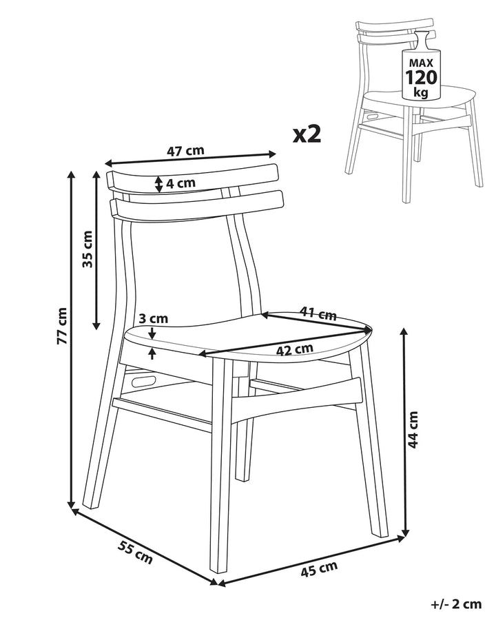 Set of 2 Dining Chairs Wood Brown/ Light Beige Terra