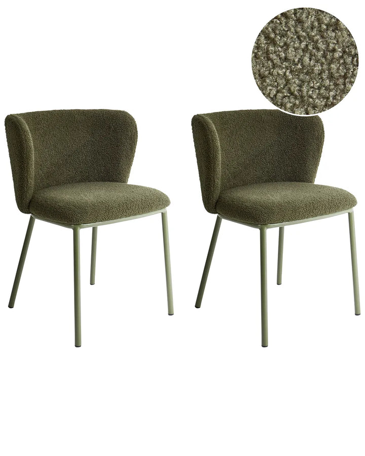 Set of 2 Dining Chairs Boucle Dark Green Summer