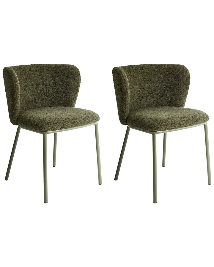 Set of 2 Dining Chairs Boucle Dark Green Summer