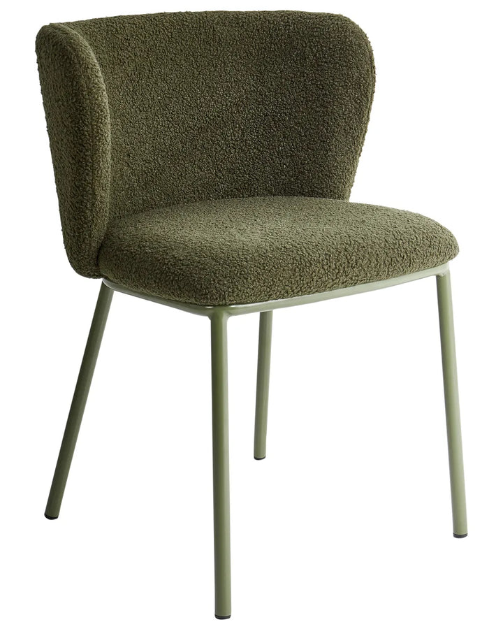 Set of 2 Dining Chairs Boucle Dark Green Summer