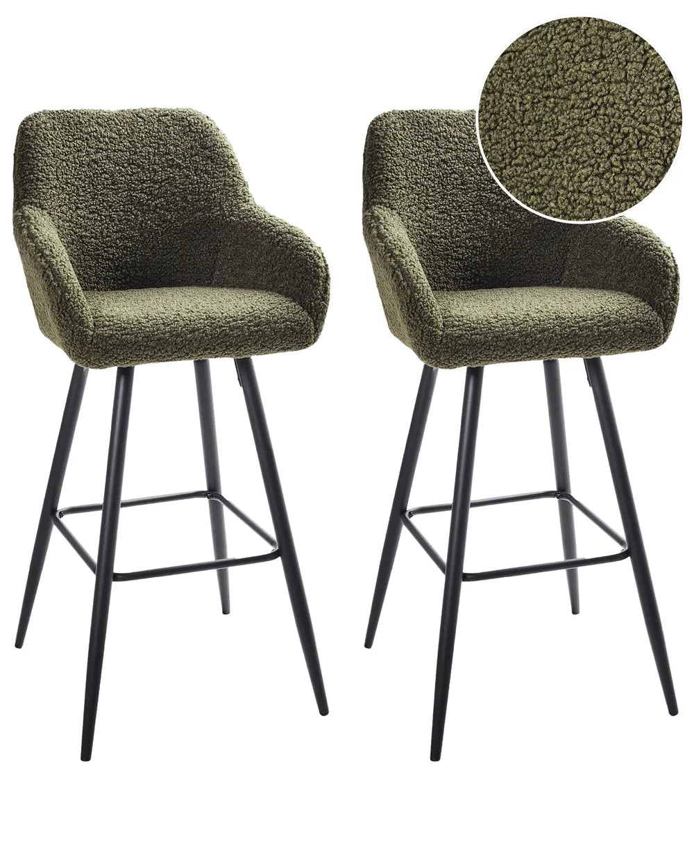 Set of 2 Bar Chairs Boucle Dark Green Frank