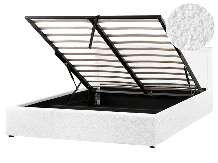 Ottoman Bed Boucle 160 x 200 cm (EU King Size) White Syll