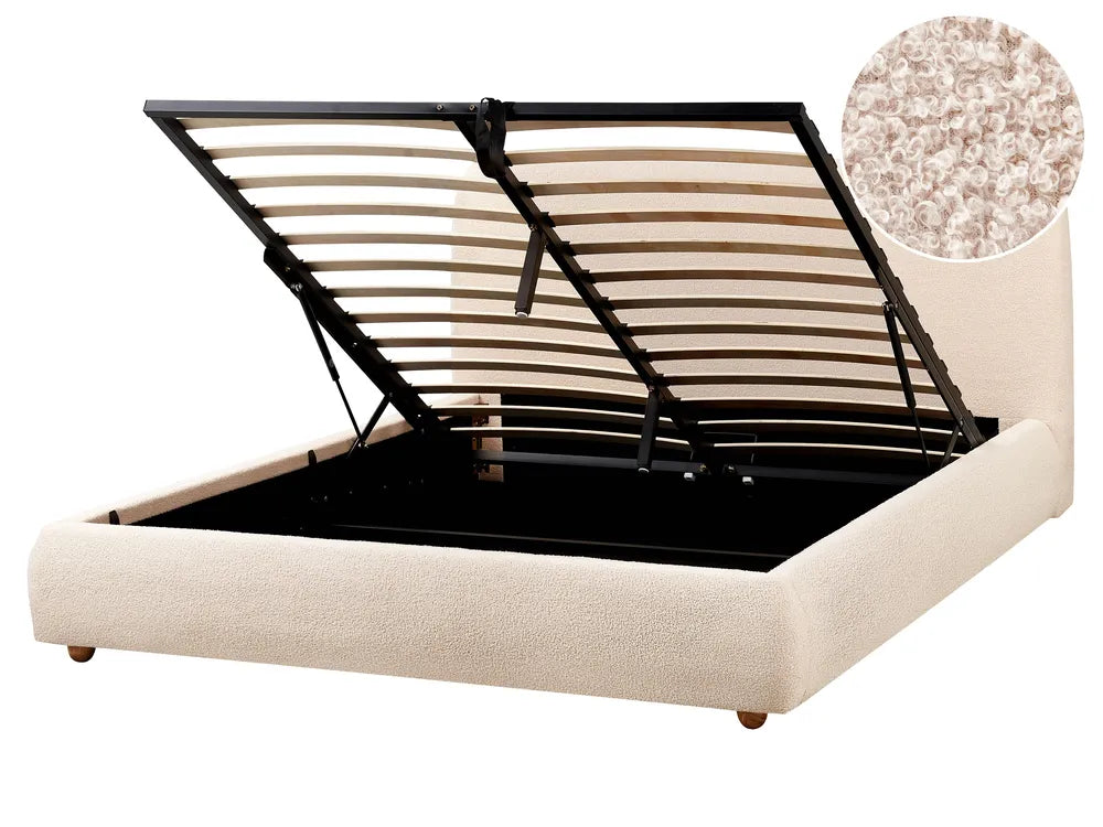 Ottoman Bed Boucle 160 x 200 cm (EU King Size) Light Beige Lorelai
