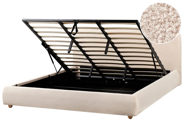Ottoman Bed Boucle 180 x 200 cm (EU Super King) Light Beige Lorelai