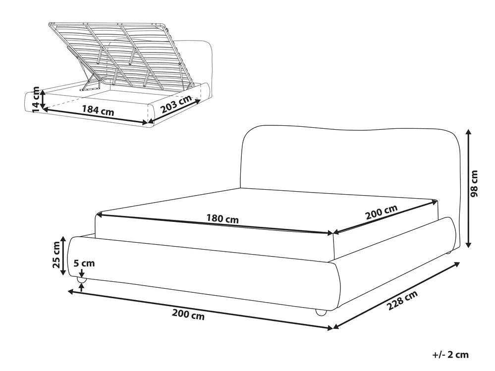 Ottoman Bed Boucle 180 x 200 cm (EU Super King) Light Beige Lorelai