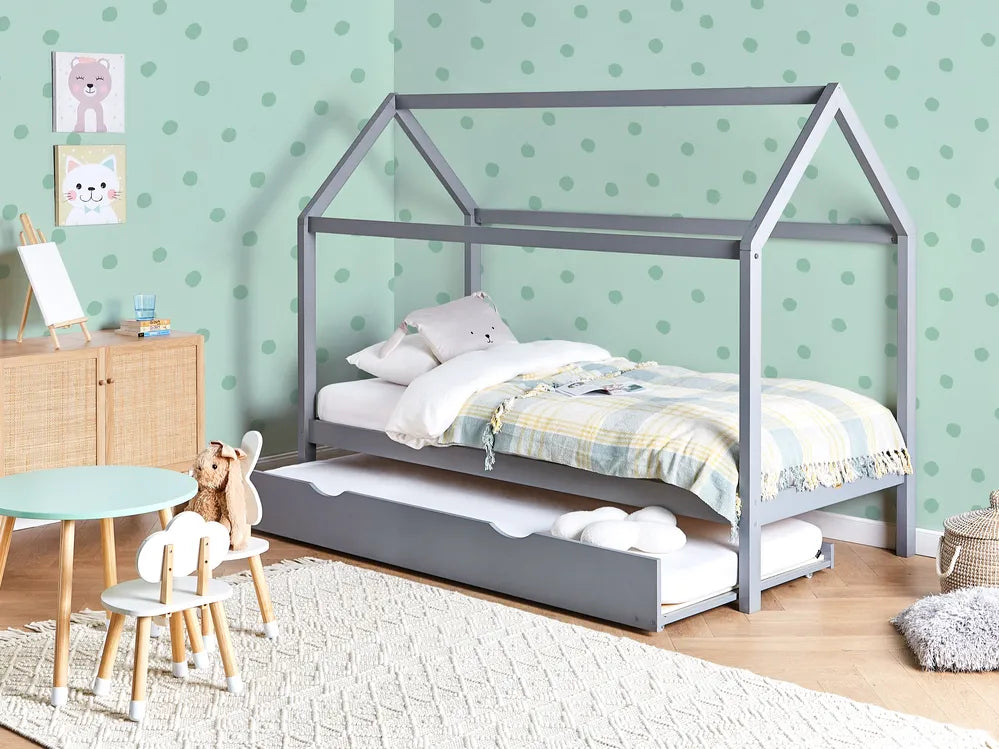 Kids Trundle Bed Pine Wood McElhattan 90 x 200 cm (EU Single) Grey
