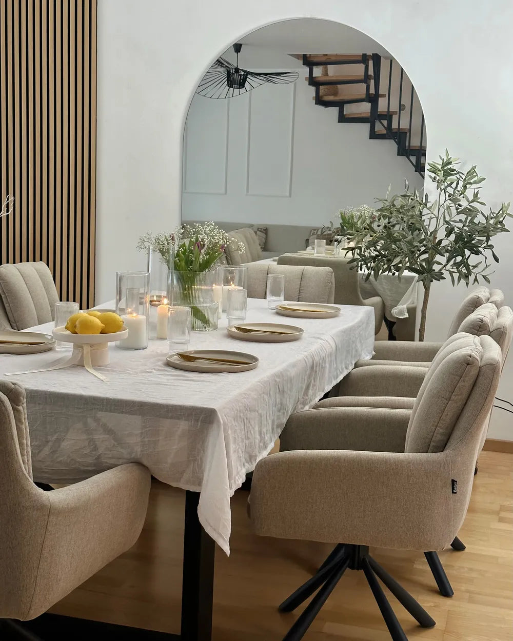 Set of 2 Dining Chairs Swivel Fabric Taupe Van