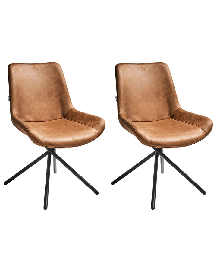 Set of 2 Dining Chairs Faux Suede Golden Brown Art