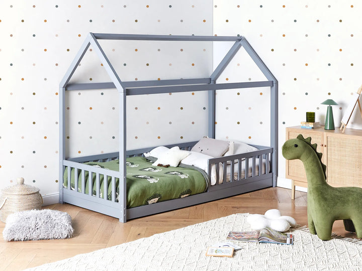 Kids Bed House Pine Wood 90 x 200 cm (EU Single) Grey Casandra