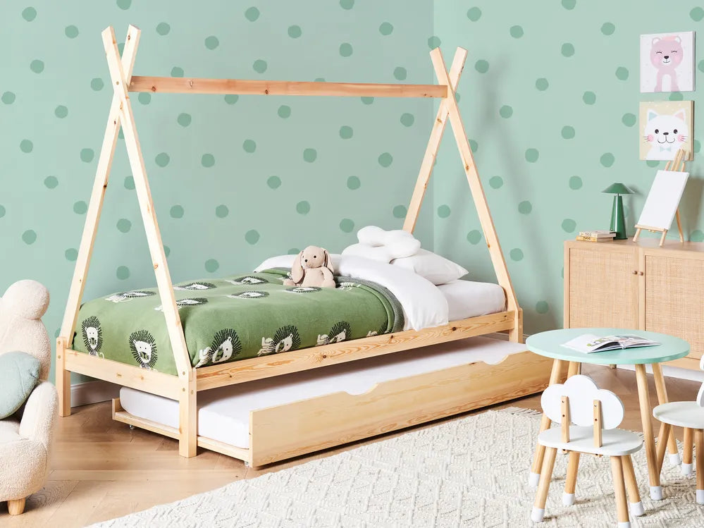 Kids Trundle Bed Pine Wood Ethan 90 x 200 cm (EU Single) Light Brown