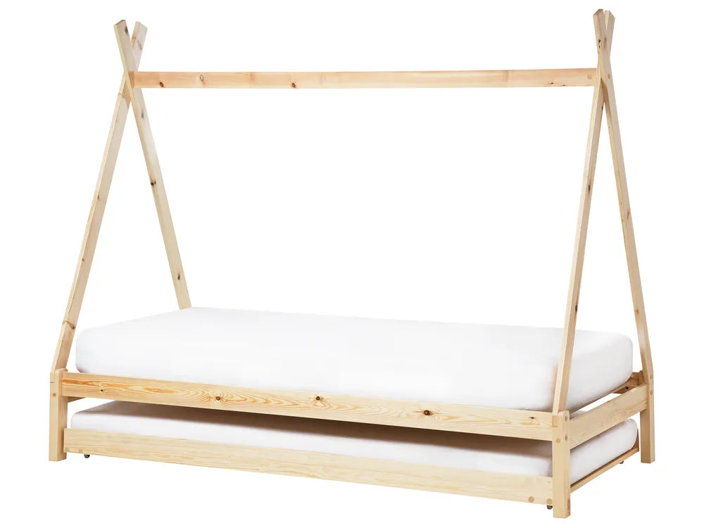 Kids Trundle Bed Pine Wood Ethan 90 x 200 cm (EU Single) Light Brown