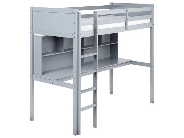 High Sleeper Kids Bed with Desk Pine Wood 90 x 200 cm (EU Single) Grey Honne