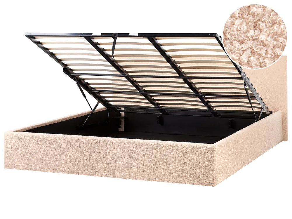 Ottoman Bed Boucle 180 x 200 cm (EU Super King) Beige Drew