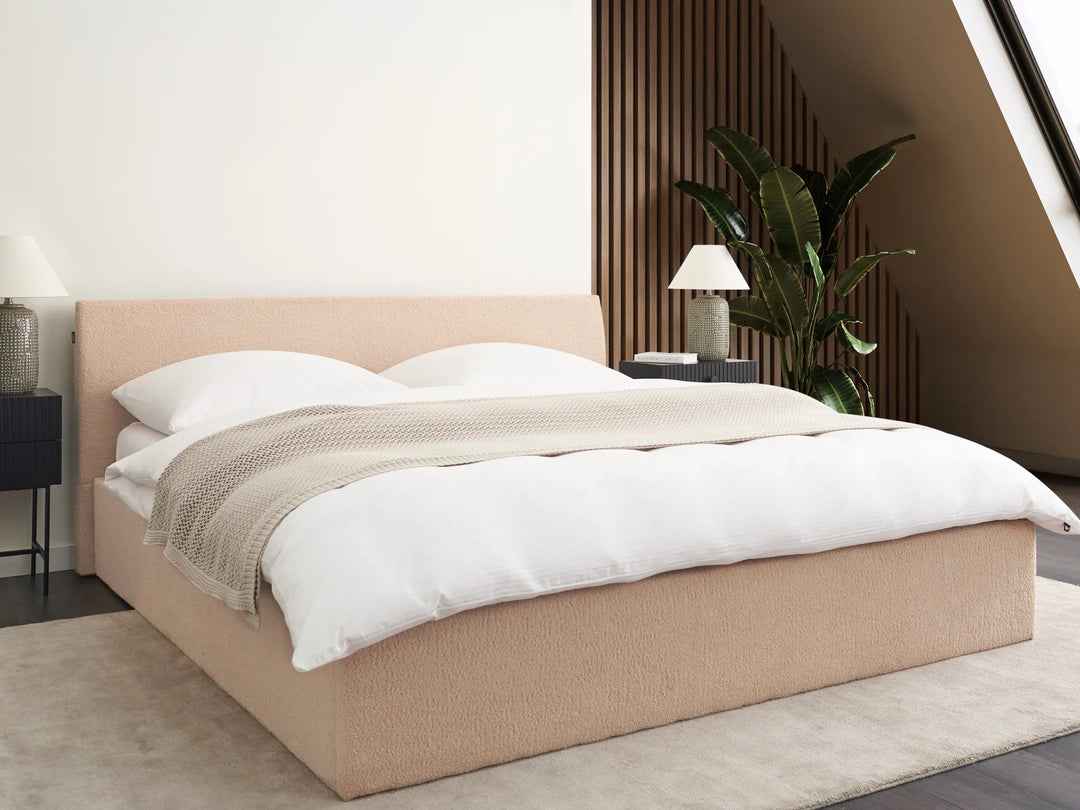 Ottoman Bed Boucle 180 x 200 cm (EU Super King) Beige Drew