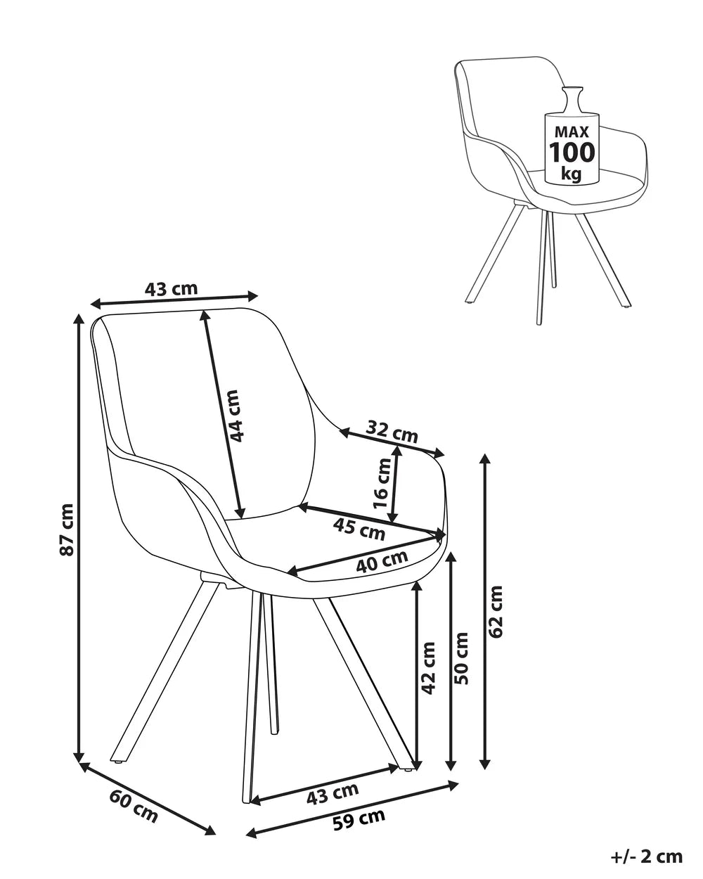 Dining Chair Swivel Boucle Black/ White Susie
