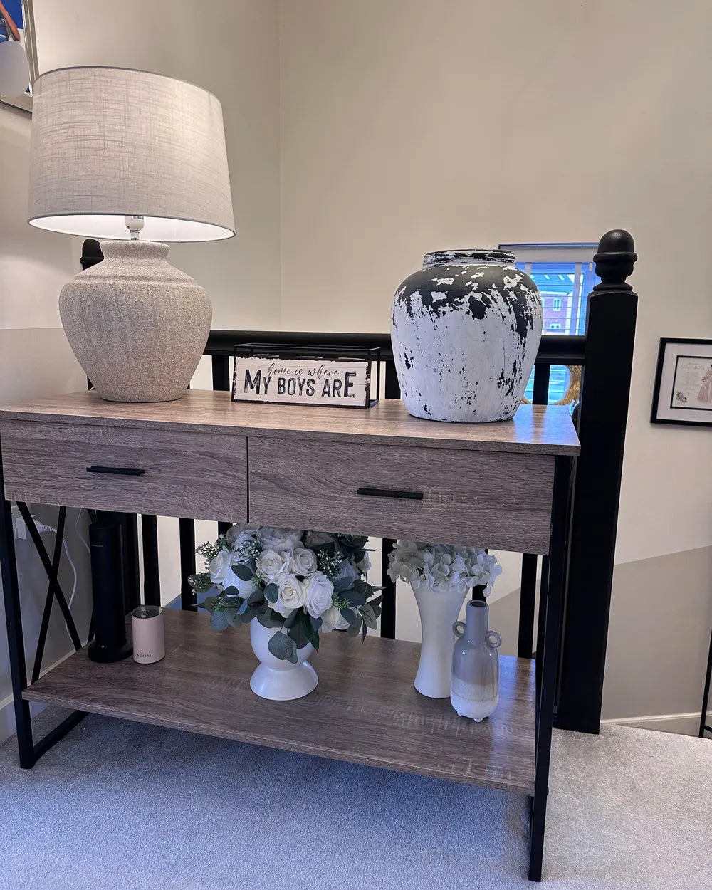 Console Table Taupe Soft-Close Drawer Runners Ferano