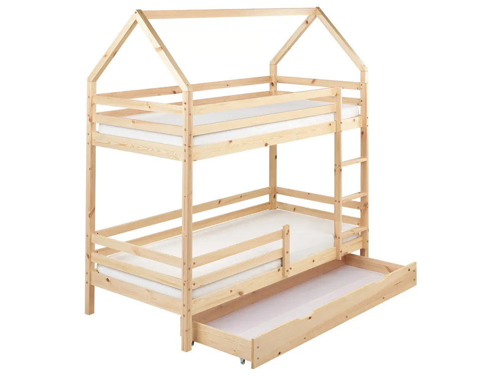 Bunk Bed with Drawers House Pine Wood  90 x 200 cm (EU Single) with Storage Light Brown Amburs