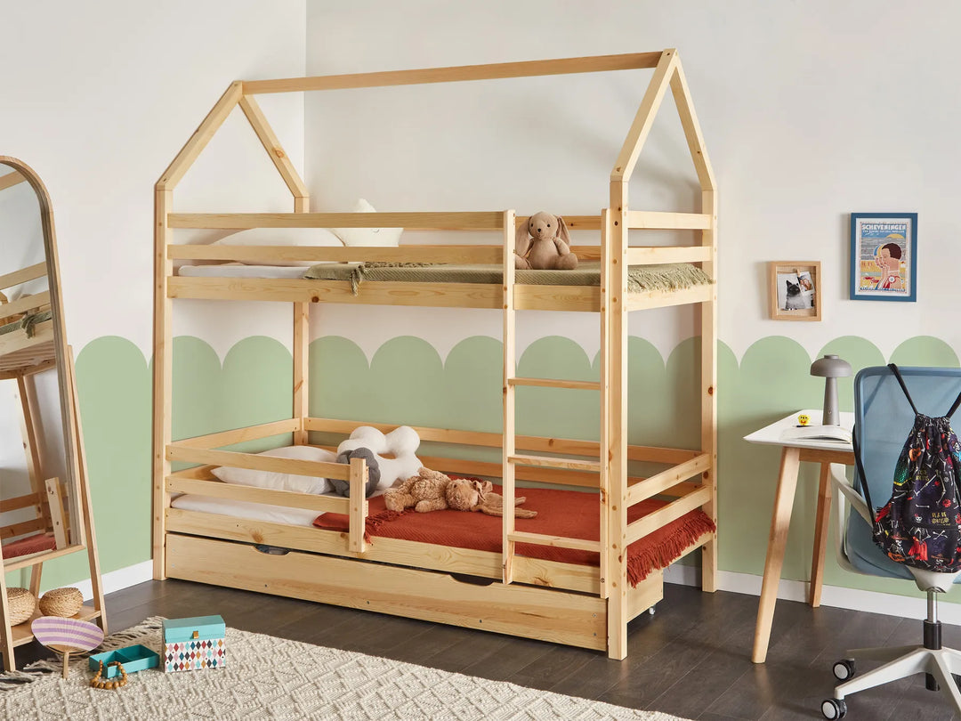 Bunk Bed with Drawers House Pine Wood  90 x 200 cm (EU Single) with Storage Light Brown Amburs