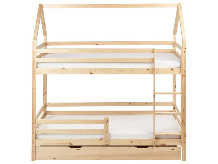 Bunk Bed with Drawers House Pine Wood  90 x 200 cm (EU Single) with Storage Light Brown Amburs