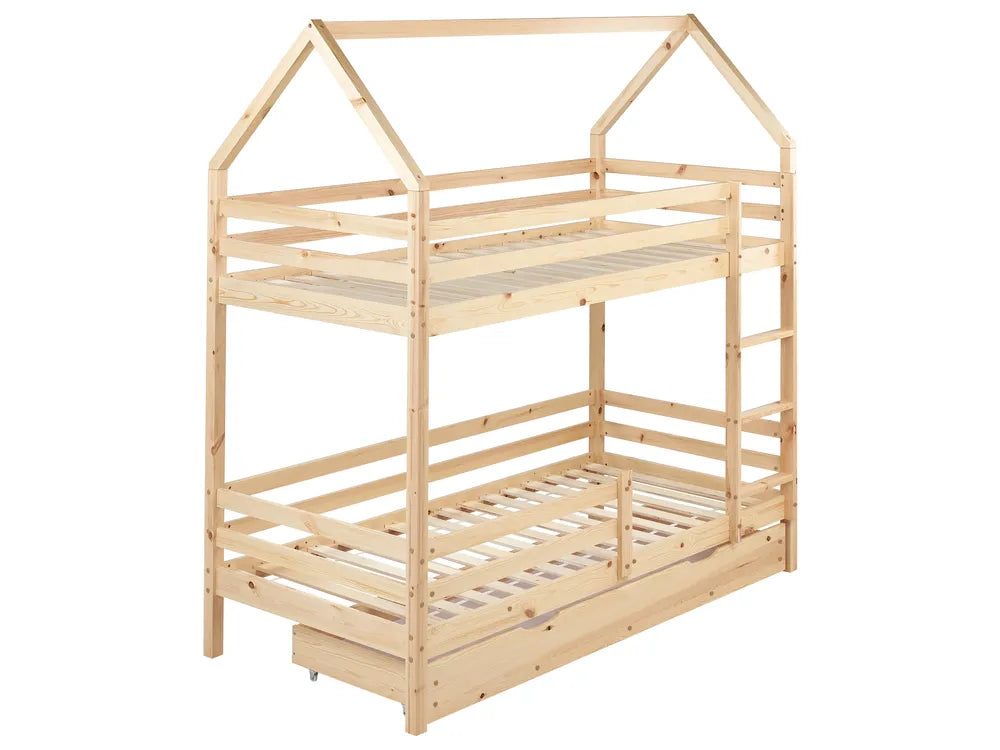 Bunk Bed with Drawers House Pine Wood  90 x 200 cm (EU Single) with Storage Light Brown Amburs