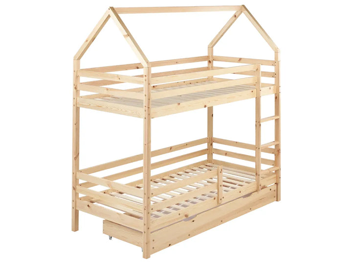 Bunk Bed with Drawers House Pine Wood  90 x 200 cm (EU Single) with Storage Light Brown Amburs